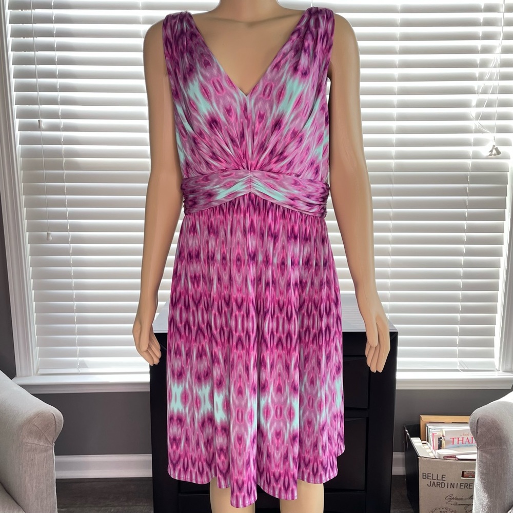 Ivy & Blu Maggy Boutique Beautiful Purple and Teal Double V Neck Dress
